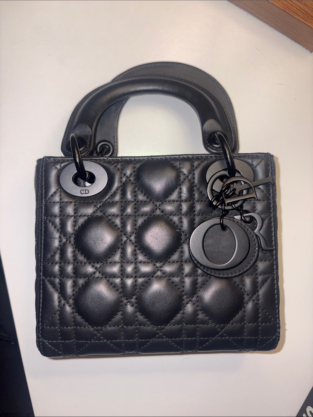 Dior Black Mini Lady Dior Quilted Top Handle Bag